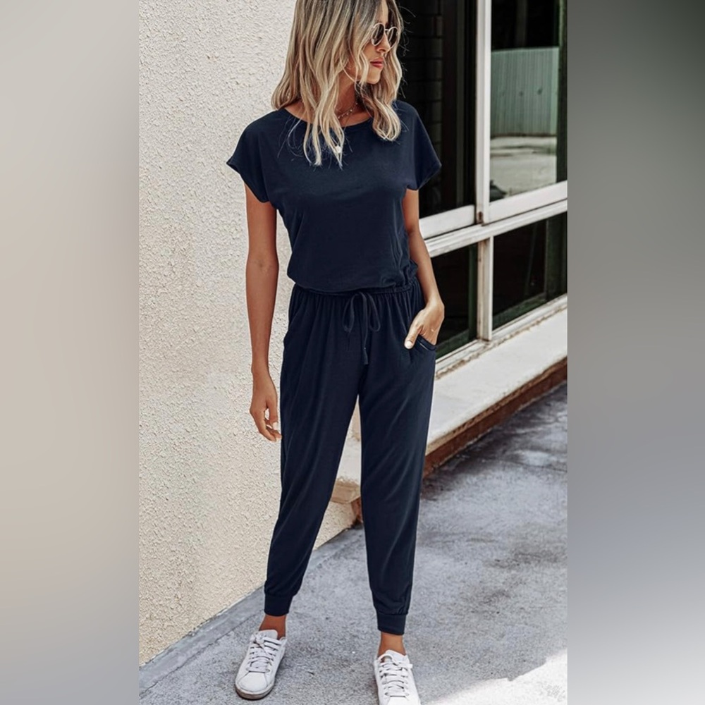 Navy Blue Romper/Jumpsuit with Pockets - Picture 2 of 7